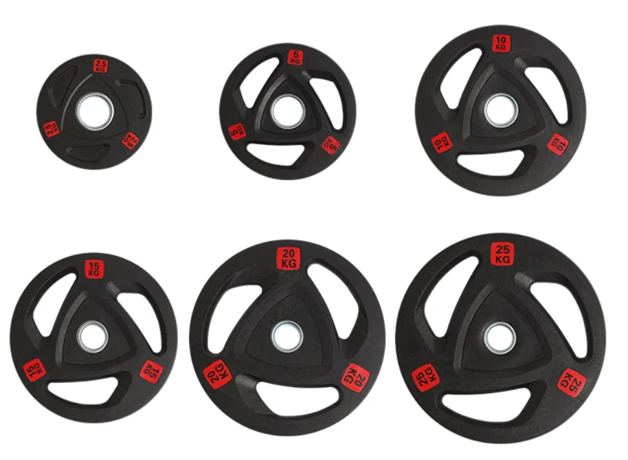 Rubber encased and cast iron discs Calibrated weight plates for barbell gym and home  fitness