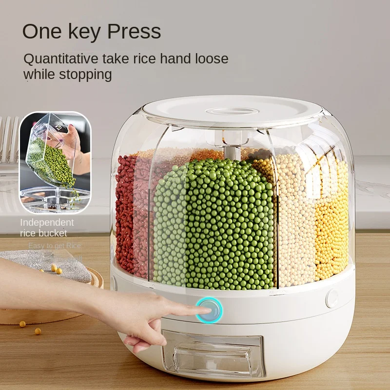 Rotatable 10 kg Rice Bucket Divider Household Insect-Proof Moisture-Proof Rice Storage Box Food Grade Sealed Kitchen Separator