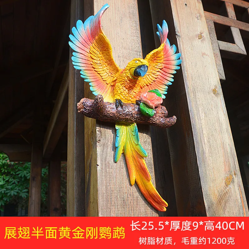 Wholesale Resin Colorful Parrot Statue Wall Hanging Sculpture resin bird