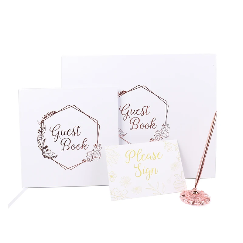 Custom Hard Cover Wedding Signature Heart Guest Book Wedding Linen With Pen Set