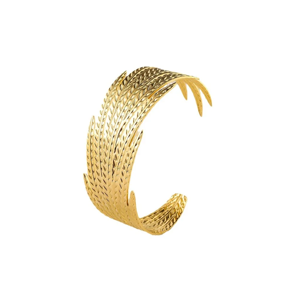 Hot-Selling Wholesale New Fashion Jewelry Stainless Steel Open Feather Shaped Adjustable bracelet For Women