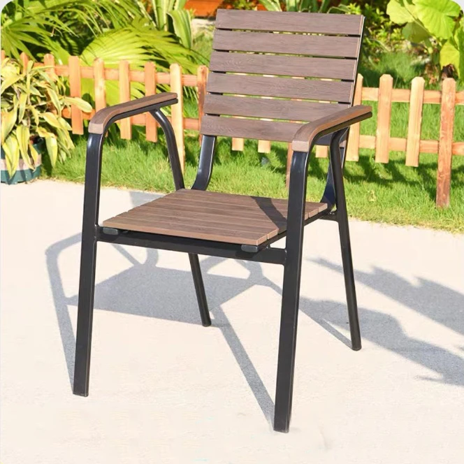Hot Sale Balcony Bistro Plastic Wood Outdoor Plastic Wooden Furniture Dining Table Chairs Set