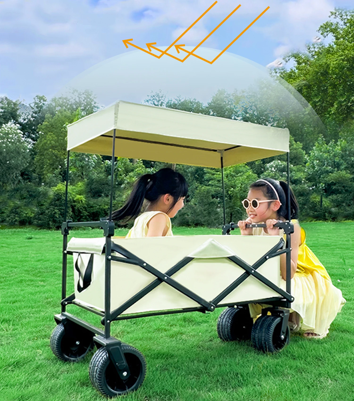 Manufacturer Outdoor Four-wheel Black foldable Oxford fabric folding wagon for sale