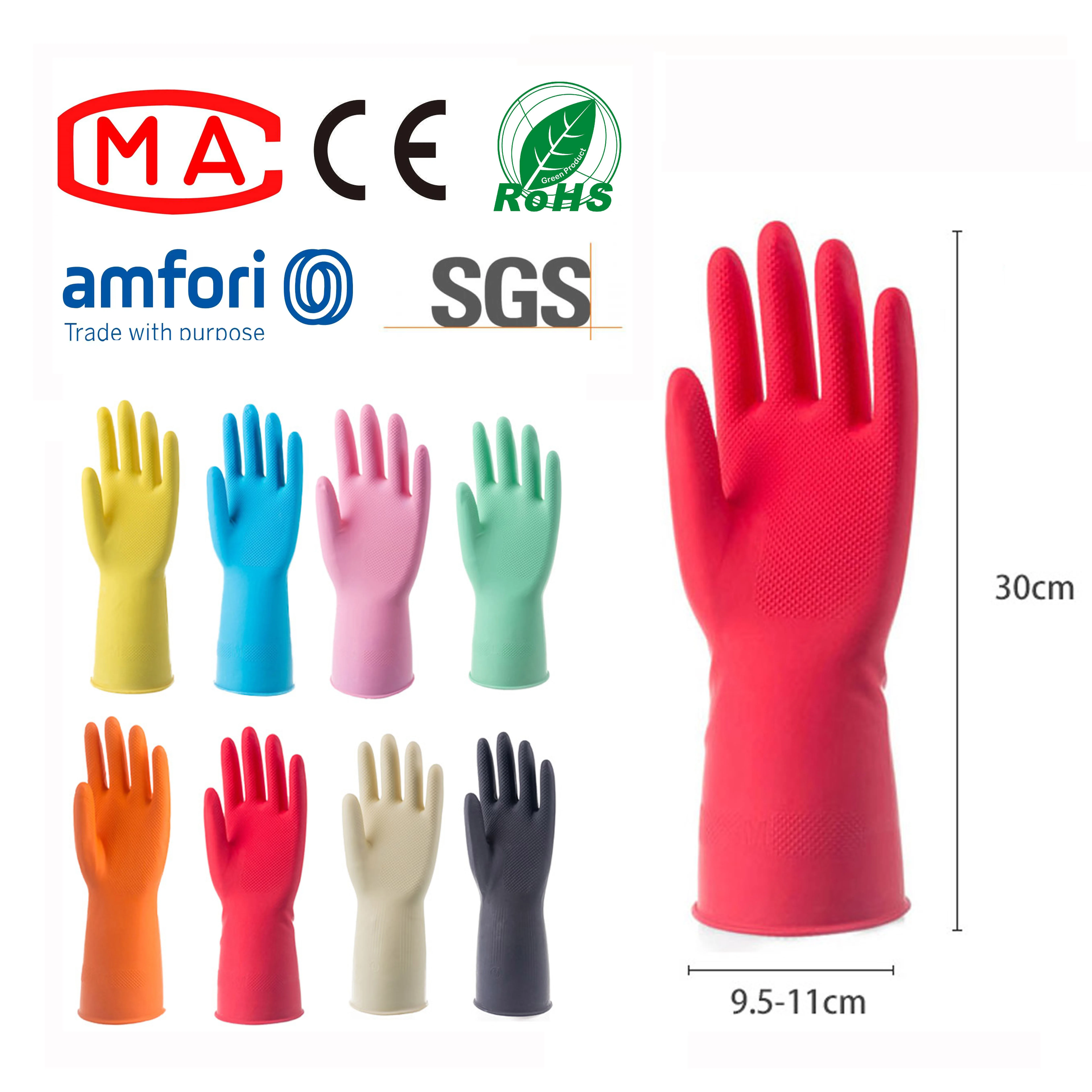 Cleaning Dishwashing Gloves Kitchen and Household Multifunctional Latex Summer and Winter 55g Red Custom Logo Custom Package