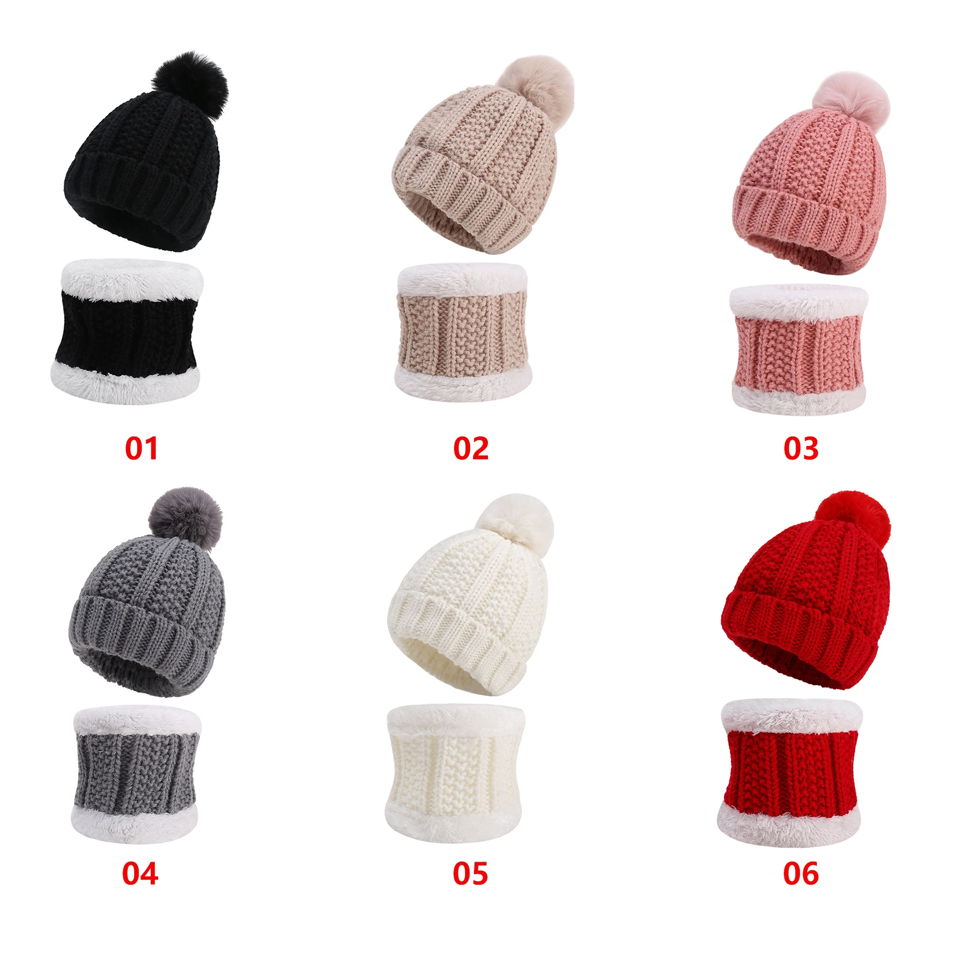 Kids Winter Hat and Scarf Sets Infant Baby Knitted Beanies Pompoms Hats Caps Scarves Children Crochet Bonnets