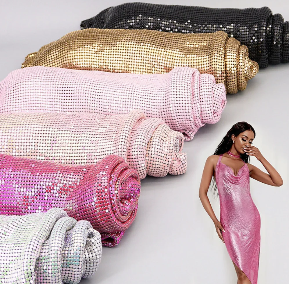 ZSY модные блестящие ткани металлическая алюминиевая кольчуга сетчатая ткань с блестками для одежды и сумок