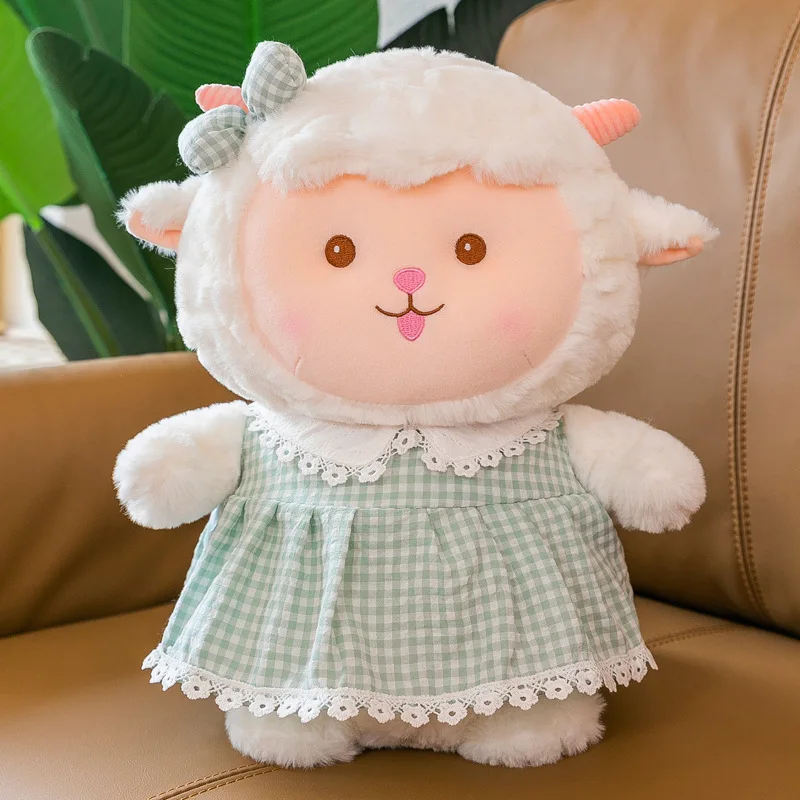 Promotional cute sheep with plaid skirt plush toys animal stuffed toys for girls  stuffed gifts