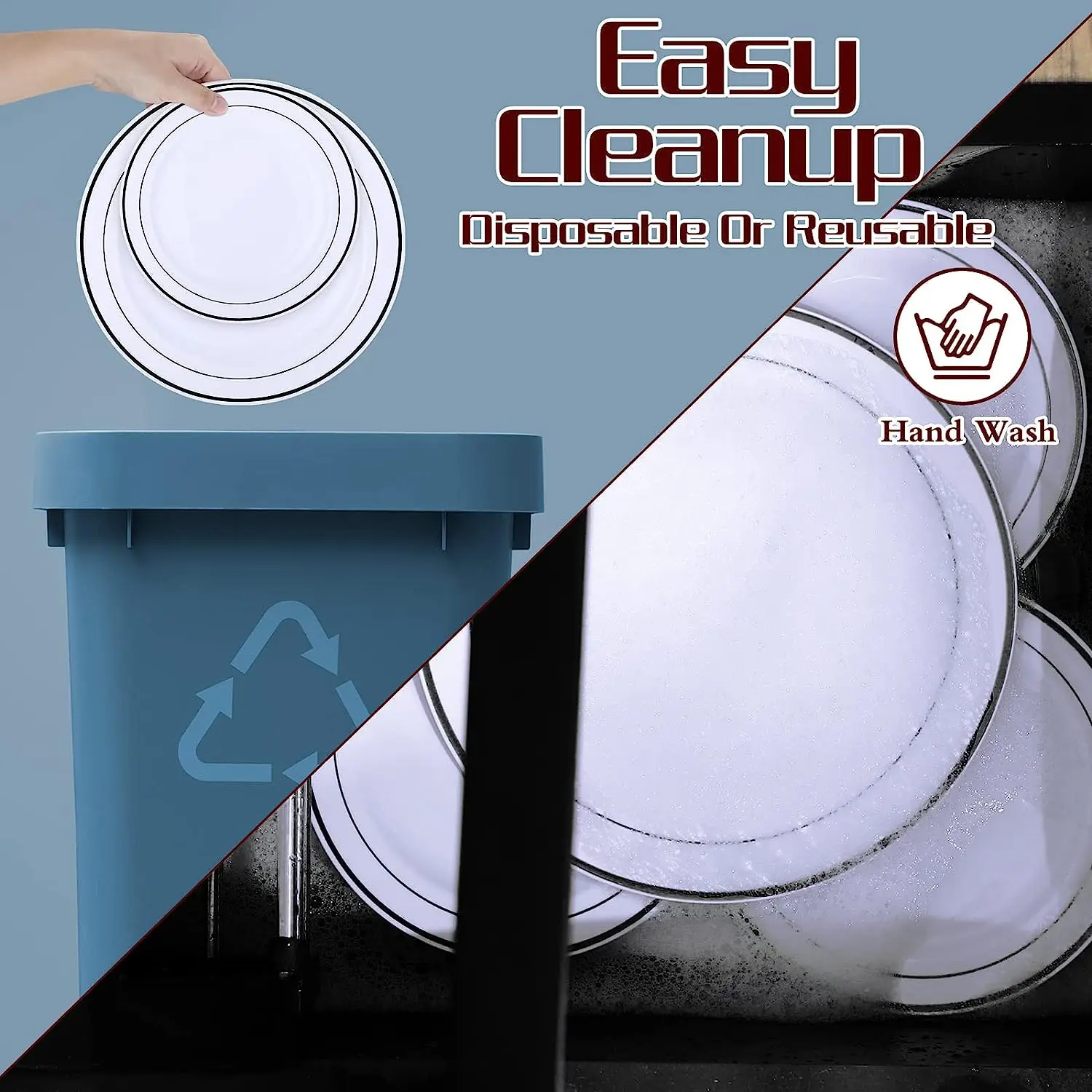 Round Disposable Dinnerware Set  heavy duty Salad plates and dessert plates dishes  with rim for party supplies