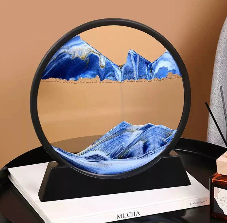 2024 Hot Sale Flowing Painting Liquid Sand Art 3d Moving Sand Art Moving Sand Picture With Spinning Base Glass Crafts