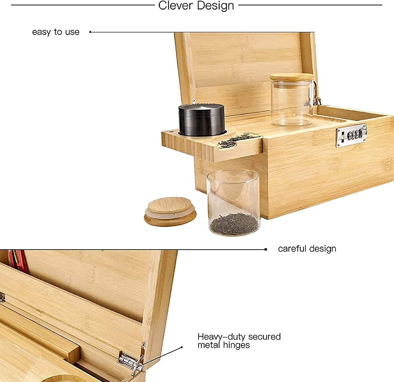 wholesale customised luxury bamboo wooden magnet smoking hash stash box bundle smell proof with lock