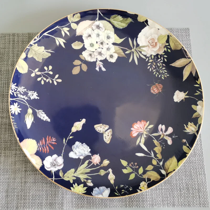 Large Plant Decal Antique Bulk Ceramic Charger Plates Black Dinner Plate For Dinner Restaurant