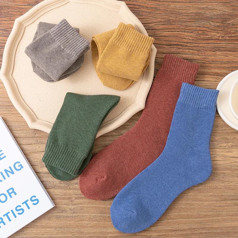 Winter thick cotton thermal fuzzy plain sock crew accept custom design logo on socks