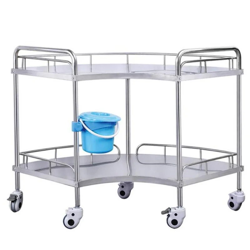 BT-SIT058 hospital Stainless Steel Medical Trolley with two layers three sides side rails mobile stainless steel trolley cart