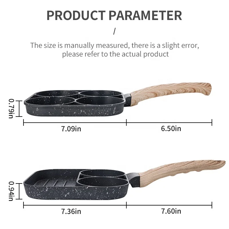 Hot Sale Grill Pan Kitchen 4 Hole Omelet Pan Non Stick Aluminum Frying Pan With Wooden Handle