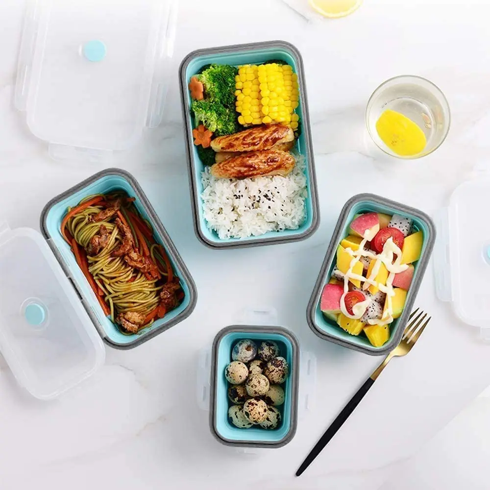 Food Storage Containers With Lids 4PCS Silicone Collapsible Lunch Box Airtight Vacuum Seal Freezer Microwavable Food Containers