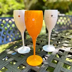 disposable plastic  champagne flute / glass with log printed for Wedding Garden Party