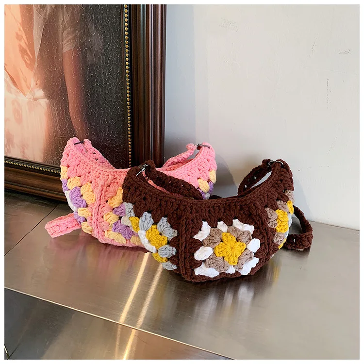 Trendy High Quality Women Woven Yarn Crochet Knitted Handbag Cute Shoulder Bags