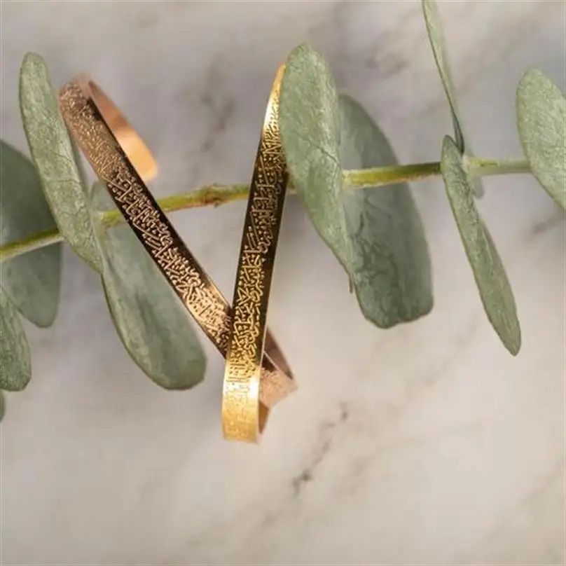 fashion jewelry bracelets bangles  Engraved Stainless Steel Gold Plated Bracelets For Men Women Arabian Style Gifts femme