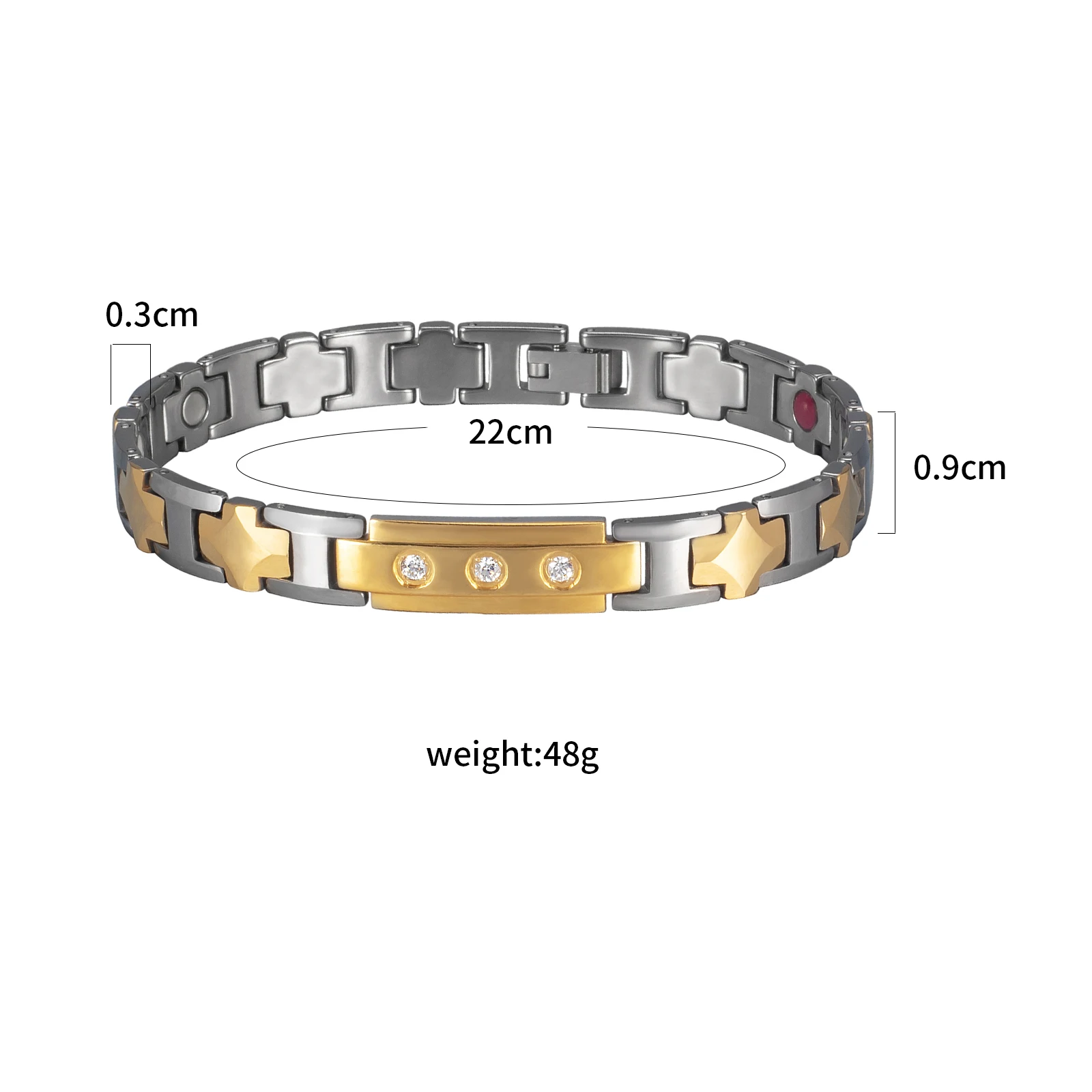 Energinox Fashion Design Gold Plating Bio Magnetic Zircon Therapy Tungsten Bracelet