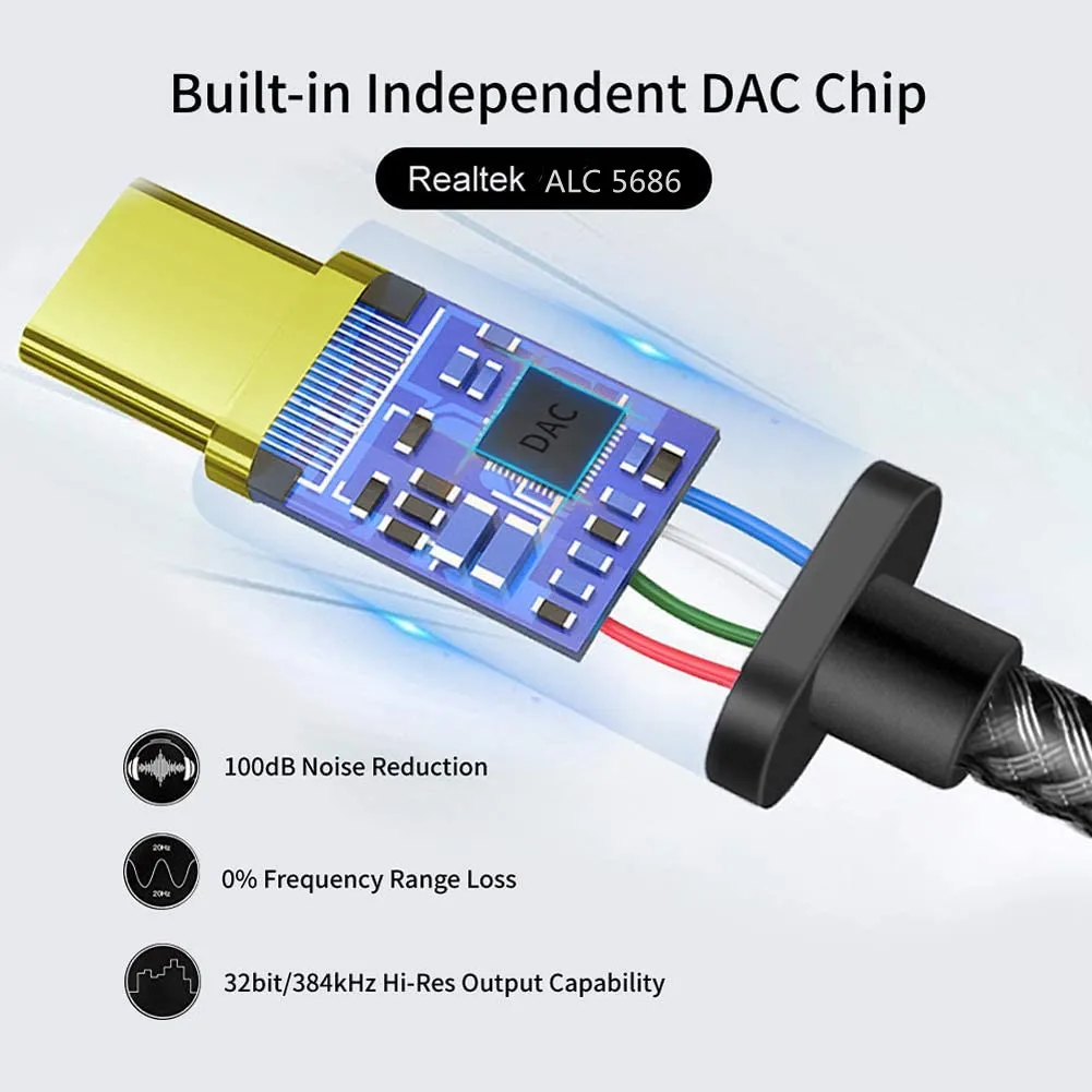 HanPu  factory Audio Cable Usb C to 3.5mm headphone jack adapter For mobile Chip:ALC5686/ALC4050