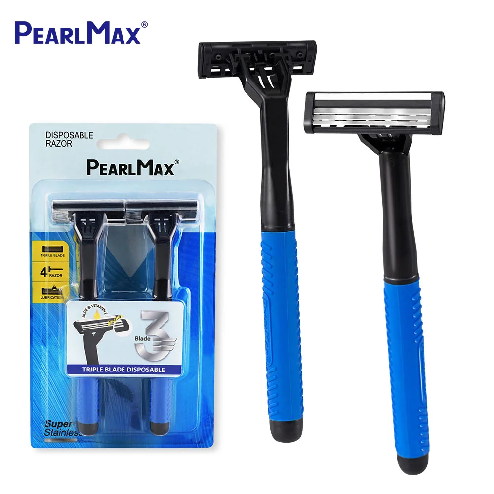 PearlMax OEM с резиновой ручкой одноразовая бритва для парикмахера 3 лезвия блистерная карточка тройным лезвием салона
