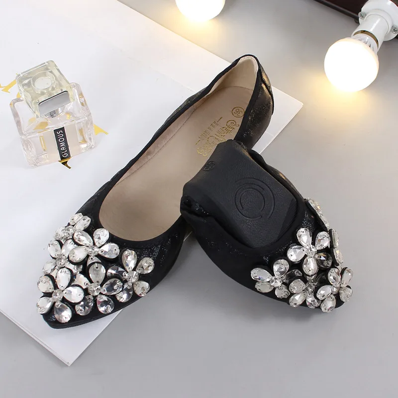 New Four Seasons Single Shoes Fashion Pointed Diamond Shoes Large Size doll shoes for women flat