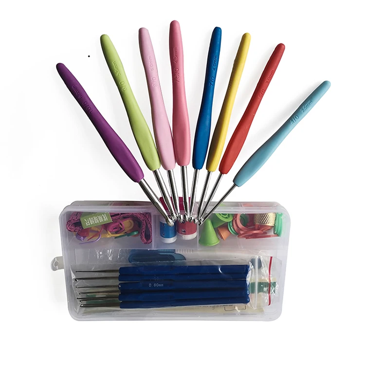 Hot sales knitting needles 53pcs/set Silicon Handle Aluminum crochet hooks Handicraft embroidery crochet hook set