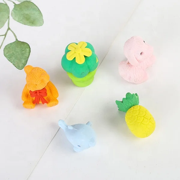 Hot sales custom cute cartoon fruit shape TPR eraser 3D rubber eraser