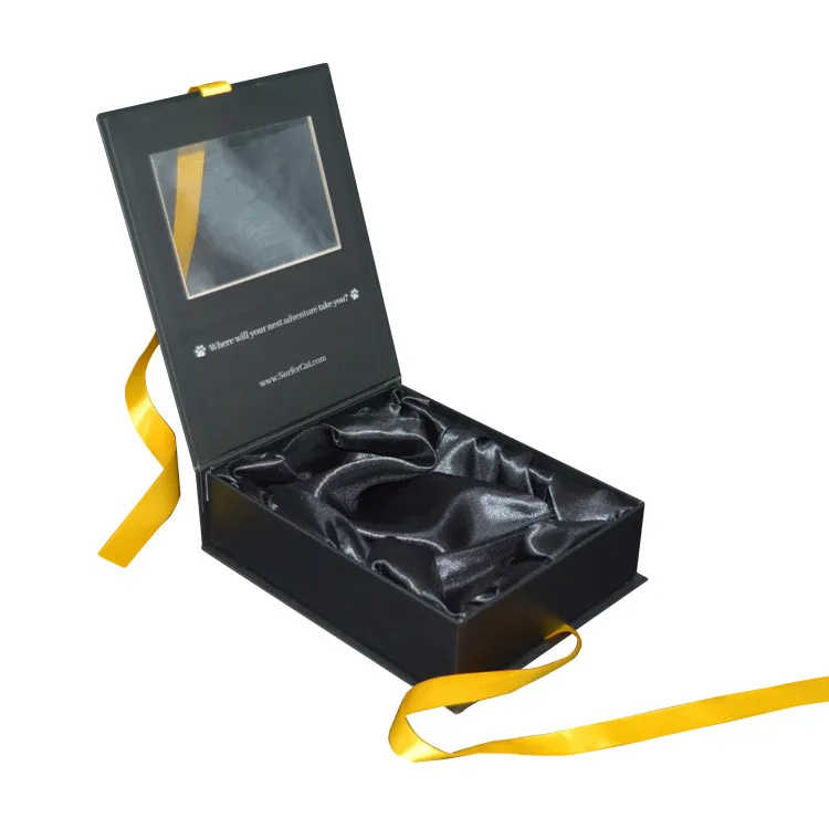 Pink Gold Hot Stamping Logo Rigid Paper Box with Clear PVC Window Ribbon Closure for Hair Extension Packing