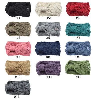 Headbands with Buttons for  Winter Knit Warm Knotted Elastic Hair Bands Head wrap Ear Warmer