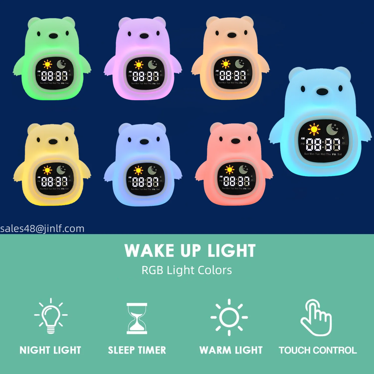 Wholesale Bear Shape Neon Light Clock Calendar System Baby Nursery Room Clock Lamp Kid Sleep Trainer Alarm Clock for Desk &Table