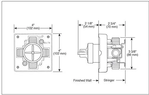 shower rough in valve back wall mounted shower valve 1/2' NPT R10000-WSPX Universal Mixing Rough-In Valve with Service Stops