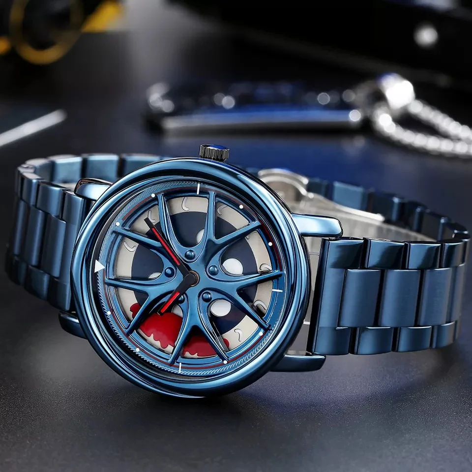 New product Wheel Dial Car Watches Design Car Wrist Watch 360 Degree Rotating Sport Quartz Watch
