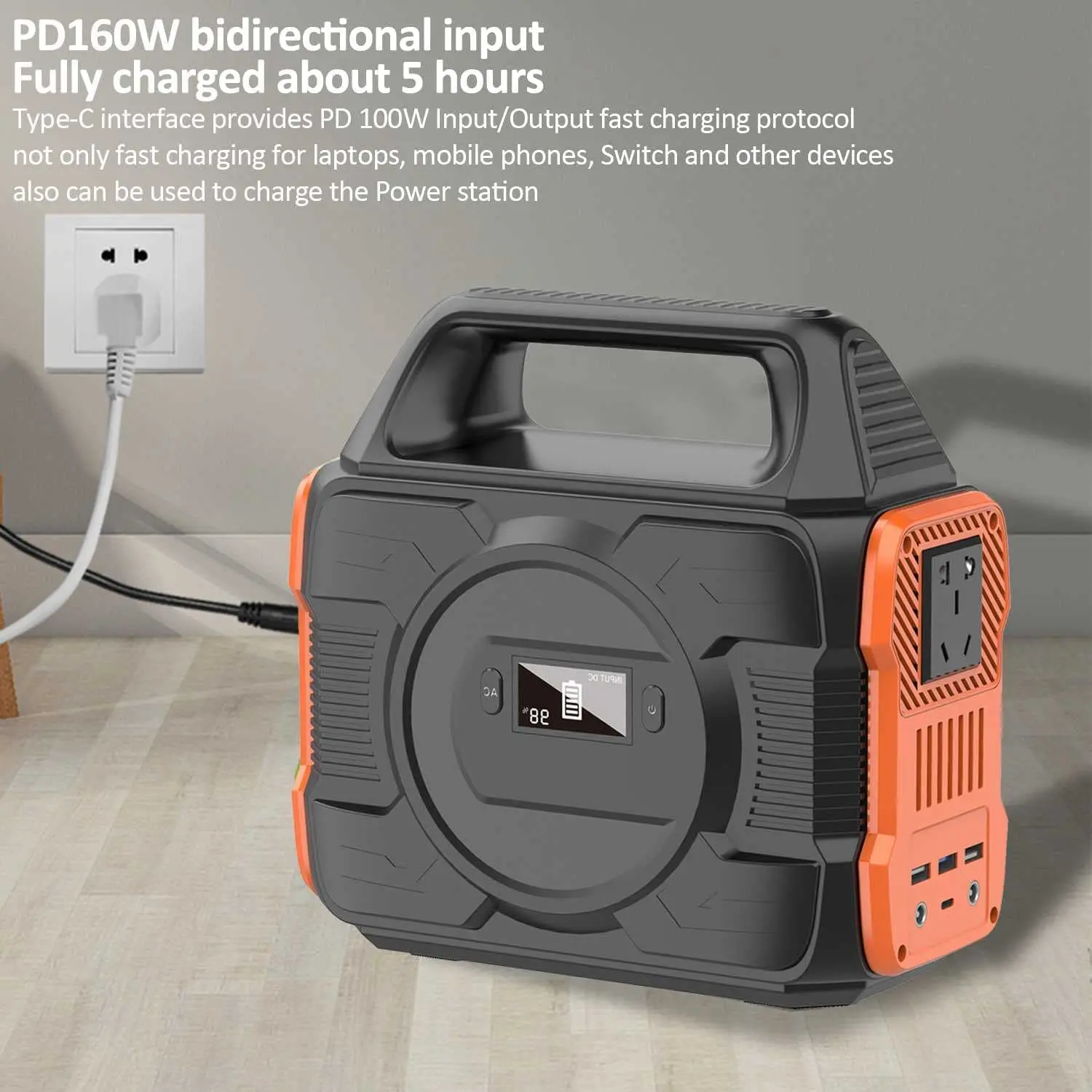 Портативная электростанция 288Wh/300W 80000mah Резервная литиевая батарея чистый синусоидальный сигнал розетка переменного тока