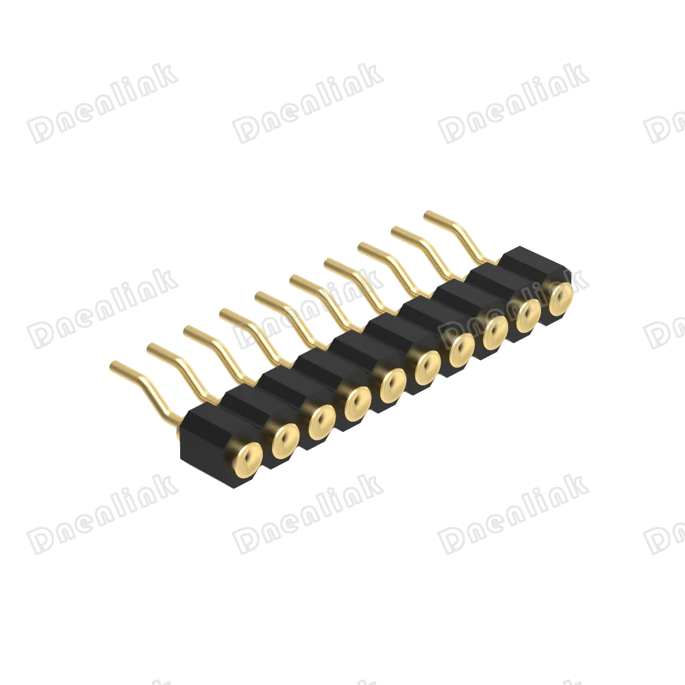 Dnenlink 2.00mm pitch Single Row H2.5mm Plane contact  Right Angle DIP type Female Header PogoPin header  With Peg