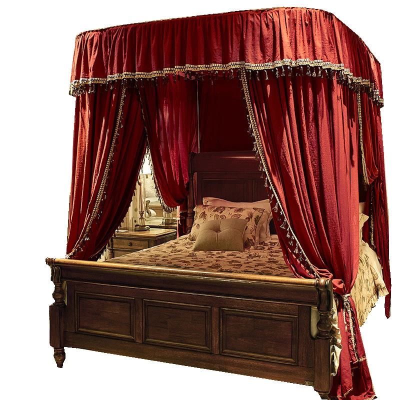 Top Quality Guide Rail Red Wedding Simple Life Indoor Bedroom Double Bed Curtain Mosquito Net