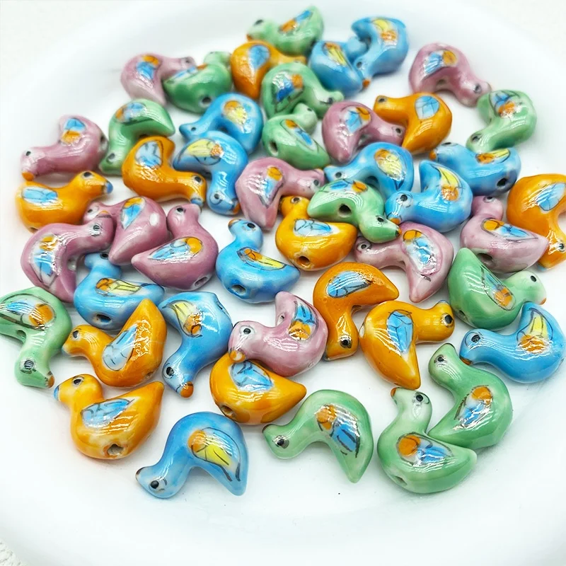 ceramic duck beads porcelain handmade painting beads for jewelry making DIY accessories necklace and bracelet making