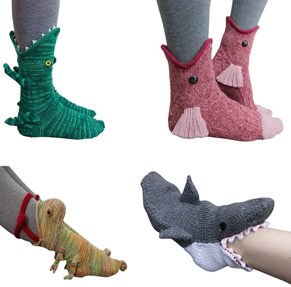 Ready to Ship Cute Cartoon Floor Socks, Creative Animal Shape Knit Crocodile Socks for Ladies