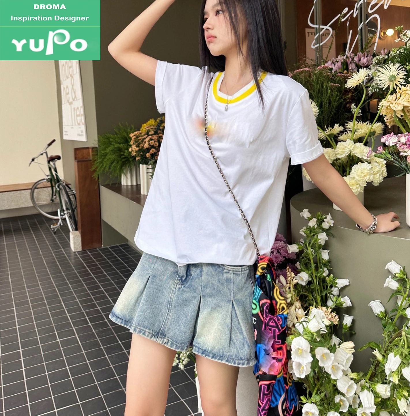 Droma 2024 summer inspired designer lovely 1 in 1 famous logo print high quality short sleeve 100 cotton t shirt