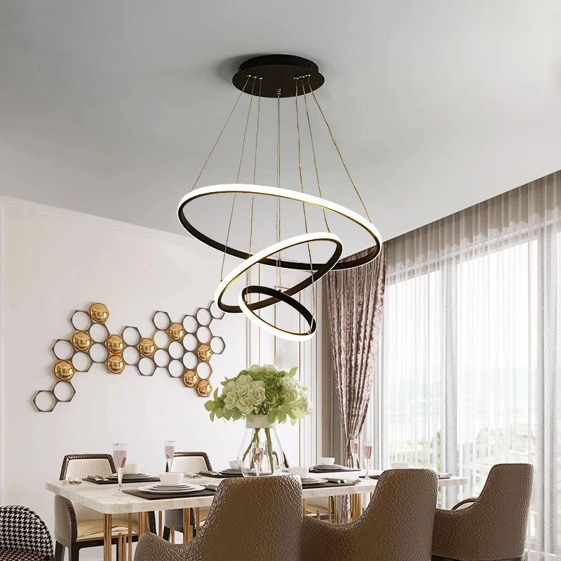Luxury Decorative Round Steel Chandelier Single Ring Acrylic Large Hanging Led Modern Pendant Lamp For Home