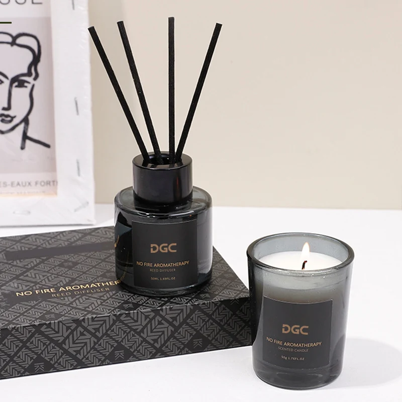 DGC wholesale bulk order private label black jar scented candle and reed diffuser set with gift box set