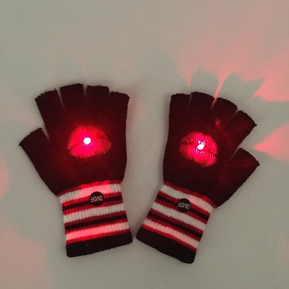 Valentines Day Knitted Mitten LED Lighted Gloves