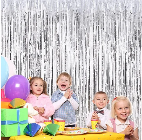 Silver Metallic Tinsel Foil Fringe Curtains Celebration Party Decorations