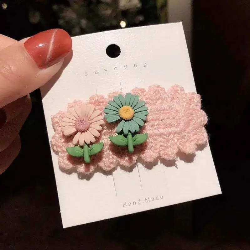 Fashion hair decoration cute handmade crochet hair clip with daisy flower baby hair pins for little girls kids