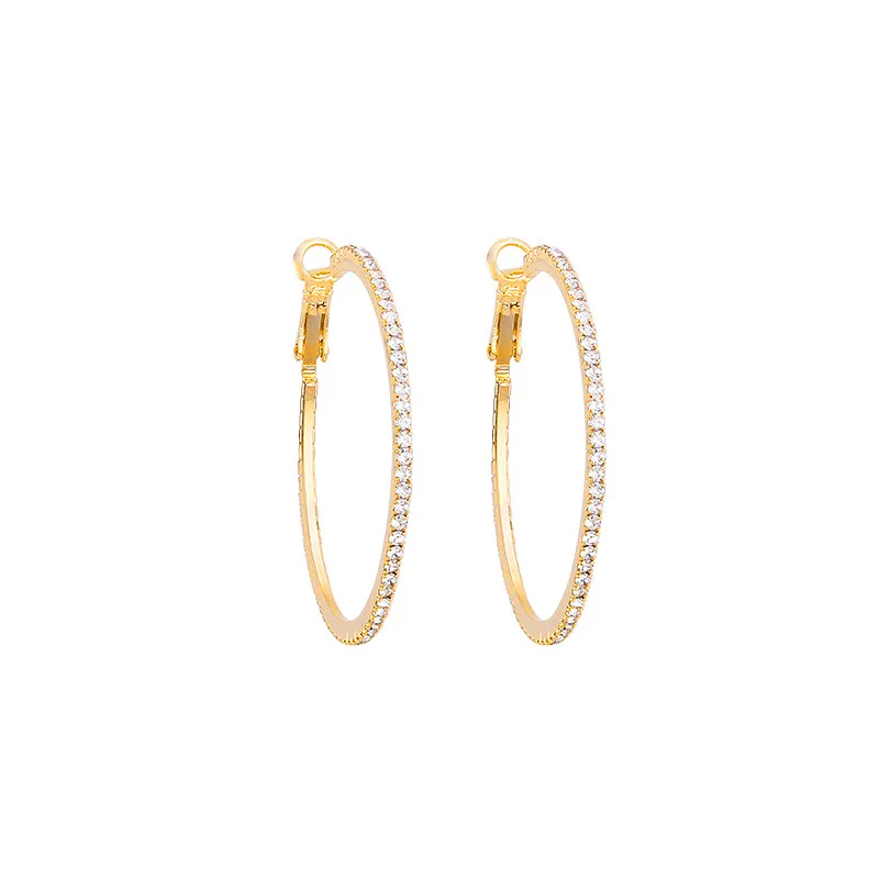  Fashion Statement Jewelry S925 Post Crystal Big Round Hoop Earrings 7.3CM Geometric Rhinestone