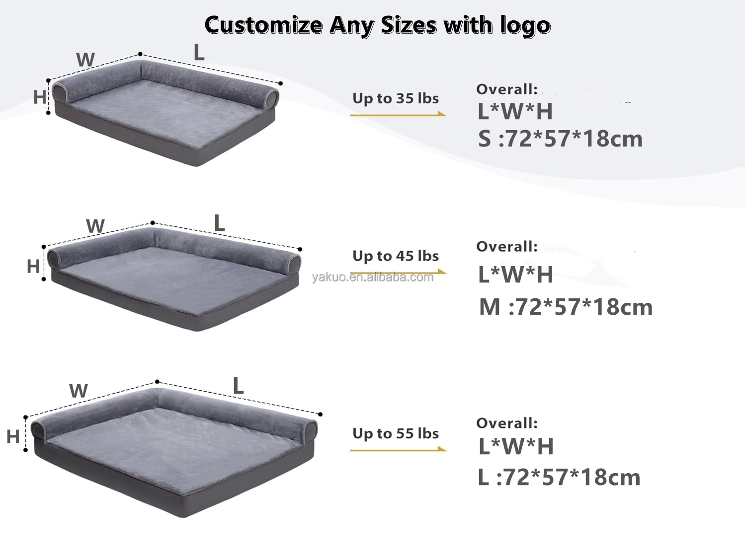 L shape Bolster Pillow Orthopedic Dog Bed Waterproof Dog Beds Flannel Dog Couch Bed with Egg Crate Foam Removable Washable