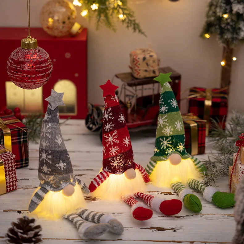 Christmas Tree LED Hanging Plush Faceless Gnomes Doll Decor Long Leg Doll  Ornament Home Xmas Party Snowflake Pendant Decoration