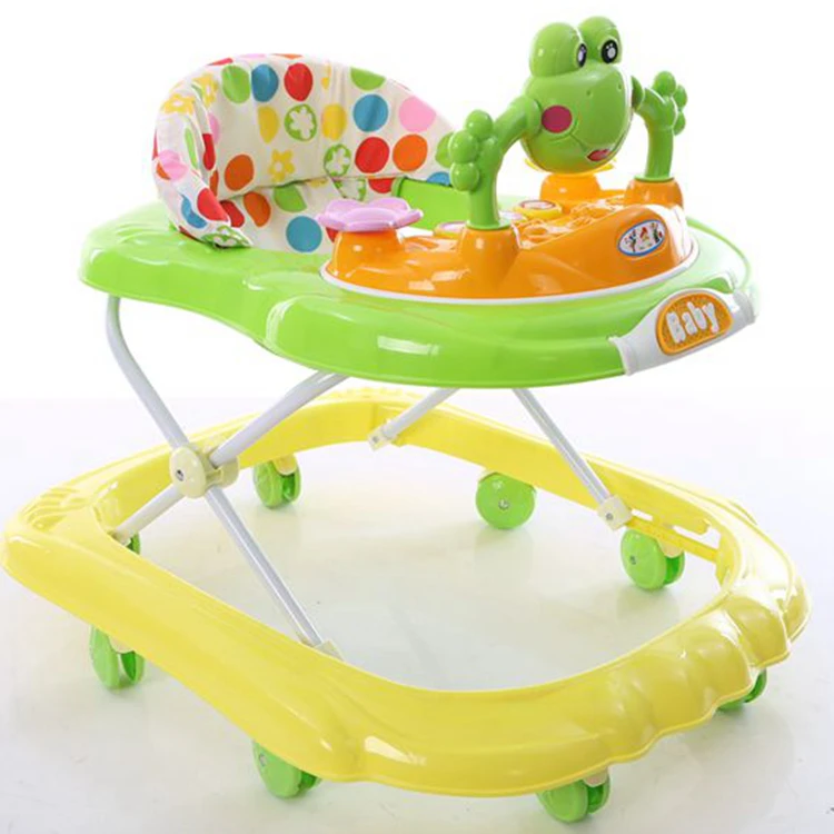 China cheap 8 free big rubber wheels baby walker with music / Height three-gear adjustment baby walker with fabric seat