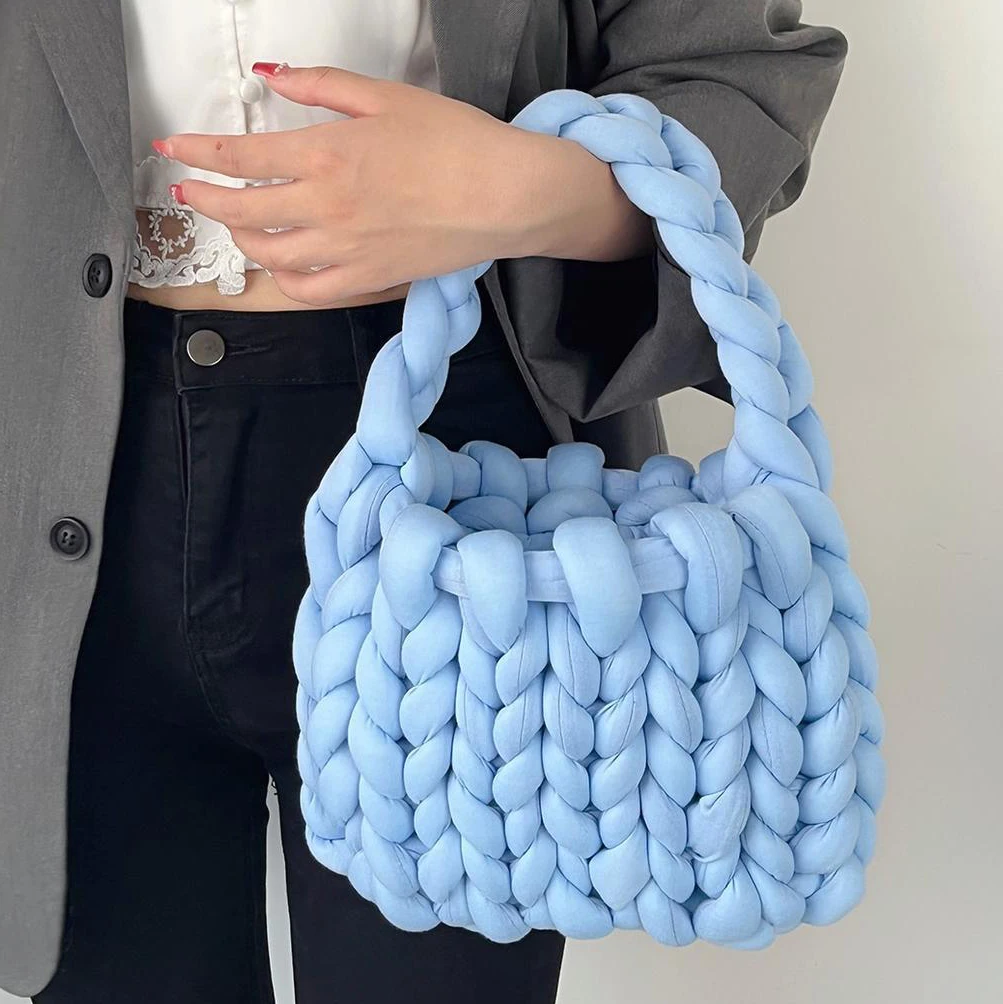 Bubble Flower Handmade Large Capacity Hand crochet bag pure color Diy Knitting Bag