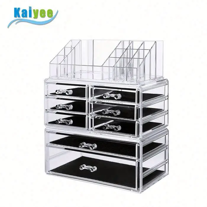 Jewelry Display Case with 8 Drawers 16 Top Compartments for Brushes Pallets Powder Foundations